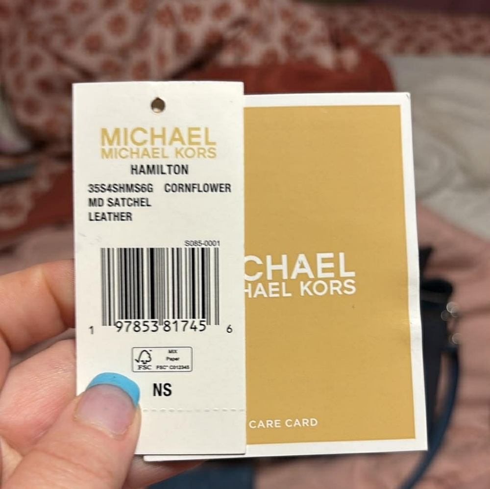 Michael Kors Blue Tote with Cream and Black Stripe - Picture 3 of 3